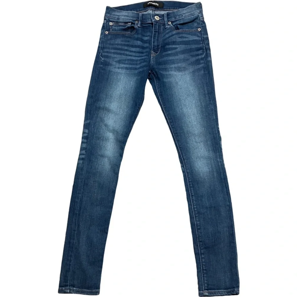 EXPRESS Mid Rise Legging Jeans Womens Sz 4R Med Wash Blue Stretch Denim Skinny - Picture 3 of 13